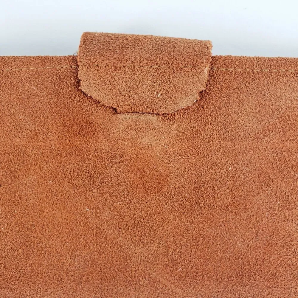 Vtg Camel Tan Suede Wallet Pocket Book Gold Tone Accents Pocket Book Retro 70s